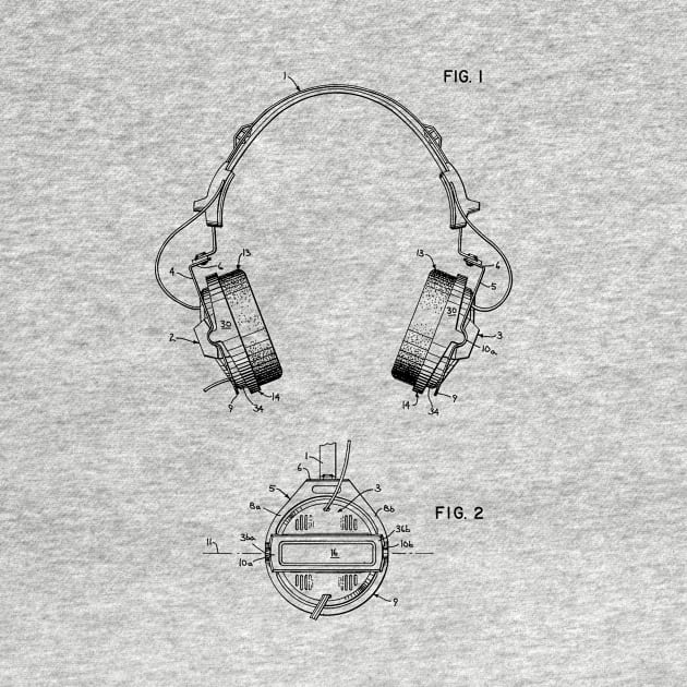 Headphone Construction Vintage Patent Hand Drawing by TheYoungDesigns